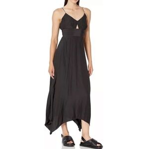 $565 Ramy Brook Women's Jolie V Neck Sleeveless Midi Maxi Dress Black Pleated 6